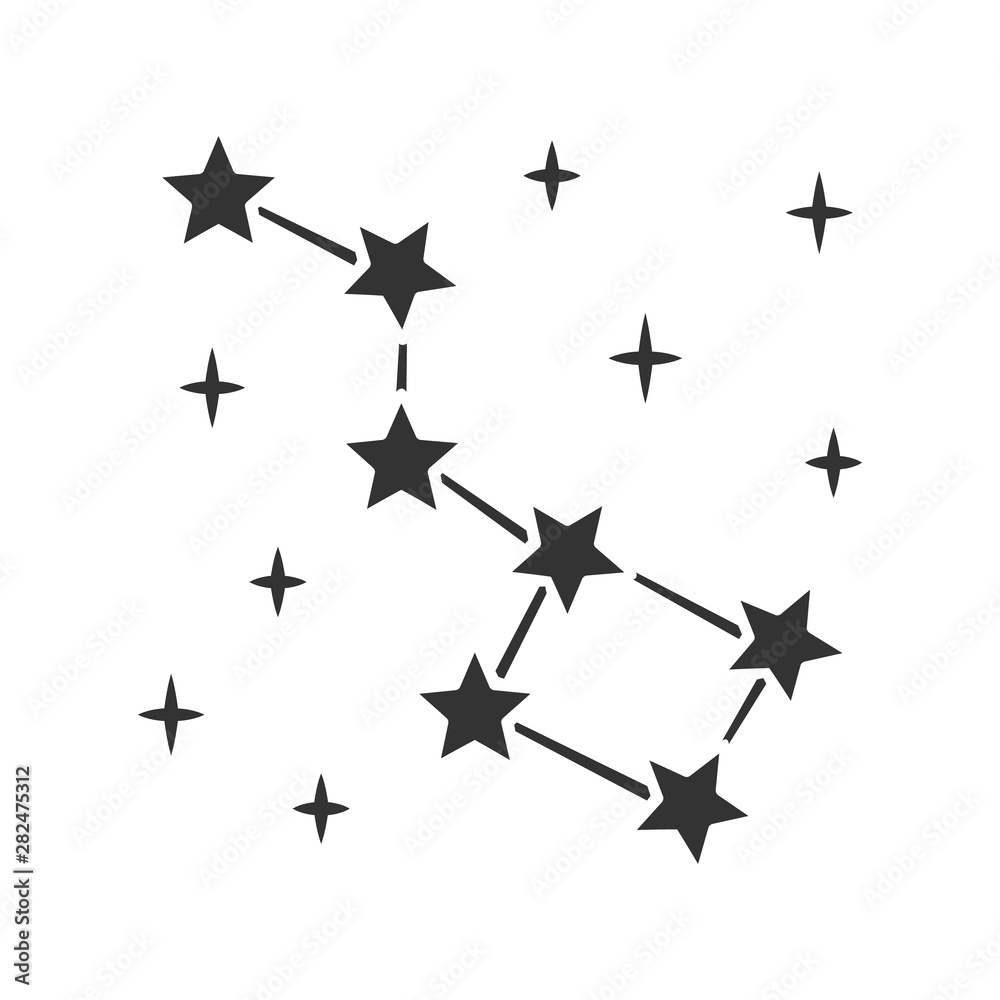 Fototapeta premium Constellation glyph icon. Group of stars. Big dipper. Ursa Major. Starry night sky. Astronomical observations. Study of starry sky. Silhouette symbol. Negative space. Vector isolated illustration