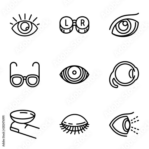 Eye human icon set. Outline set of 9 eye human vector icons for web design isolated on white background