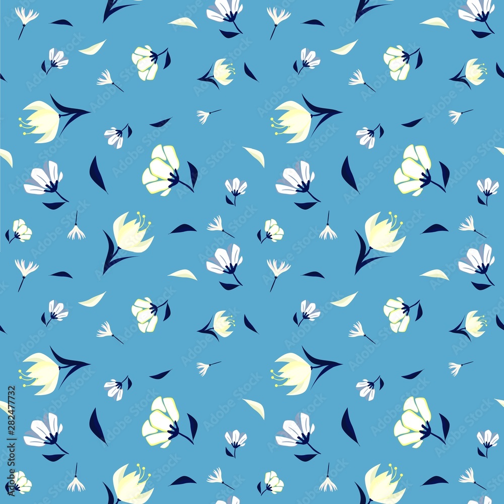 Obraz premium Trendy retro floral pattern in the blooming botanical motifs. It's scattered random.