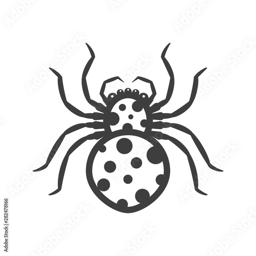 Icon white spider with black spots of various sizes. Vector on a white background