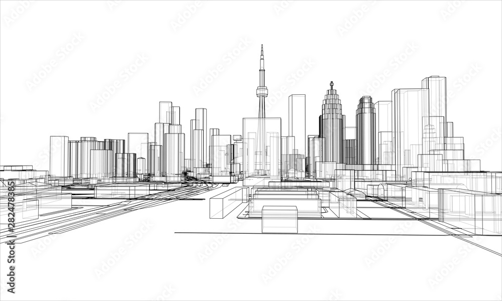 Outline city concept. Wire-frame style