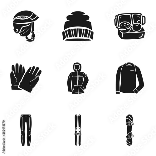 Snowboarding equipment icon set. Simple set of 9 snowboarding equipment vector icons for web design isolated on white background