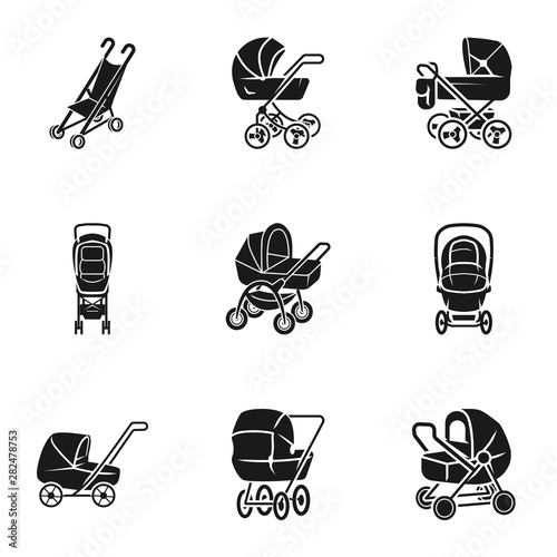 Baby stroller icon set. Simple set of 9 baby stroller vector icons for web design isolated on white background