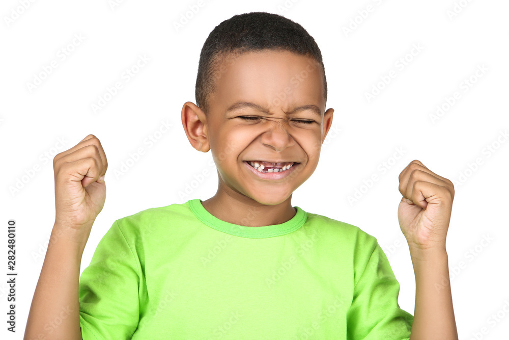 Cute american boy isolated on white background