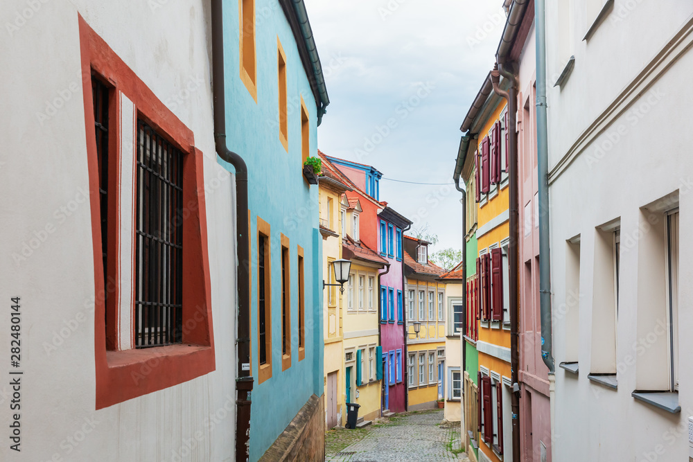 colorful houses in an alley of the old town of Bamberg, Germany
