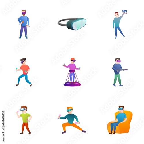 Vr goggles icon set. Cartoon set of 9 vr goggles vector icons for web design isolated on white background