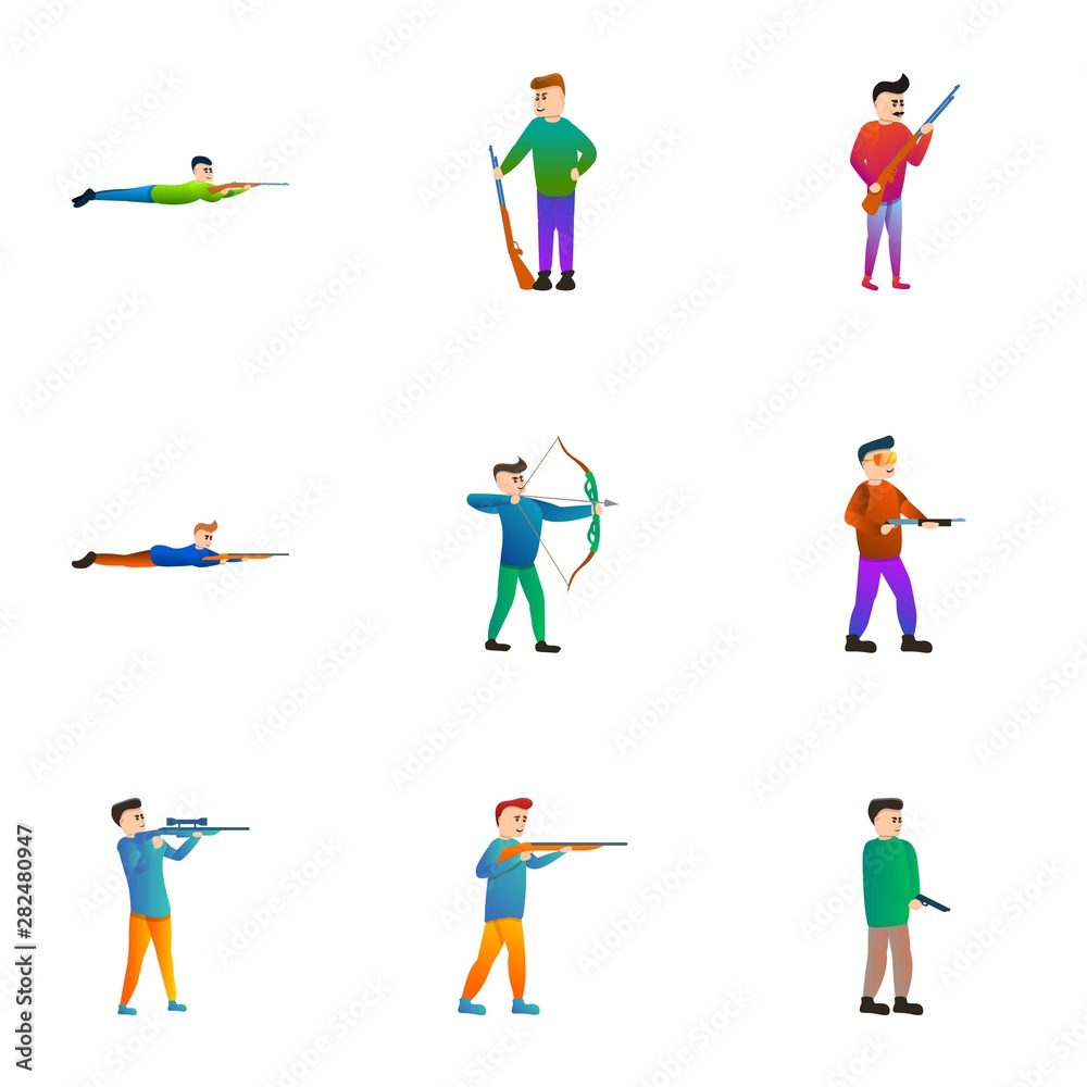 Shooting icon set. Cartoon set of 9 shooting vector icons for web design isolated on white background