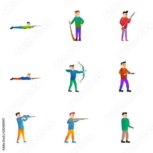 Shooting icon set. Cartoon set of 9 shooting vector icons for web design isolated on white background