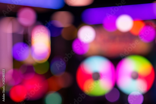 Neon blurred colorful background in arcade