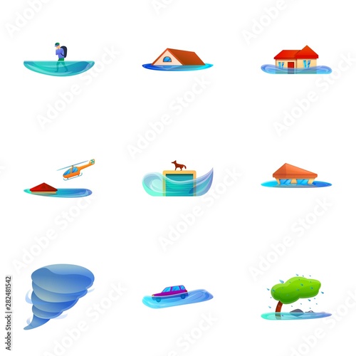 Global cataclysm icon set. Cartoon set of 9 global cataclysm vector icons for web design isolated on white background