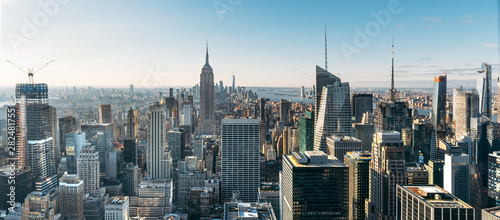 Aerial view of the large and spectacular buildings in New York City
