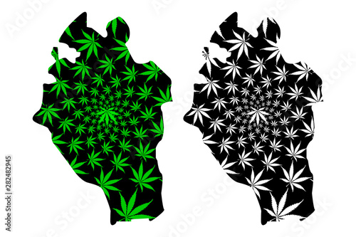 Kabaena Island (Subdivisions of Indonesia, Provinces of Indonesia) map is designed cannabis leaf green and black, Kabaena map made of marijuana (marihuana,THC) foliage,.... photo