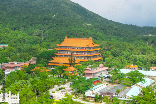 View of Po Lin Buddhist monastery at Nong Ping Village in Lantau Island. This is famous place in Hong kong, China