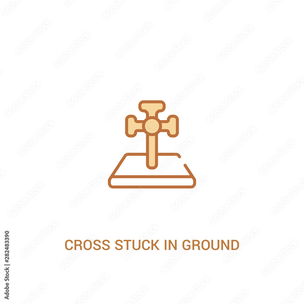 cross stuck in ground concept 2 colored icon. simple line element illustration. outline brown cross stuck in ground symbol. can be used for web and mobile ui/ux. cross stuck in ground concept 2 colored icon. simple line element illustration. outline brown cross stuck in ground symbol. can be used for web and mobile ui/ux.