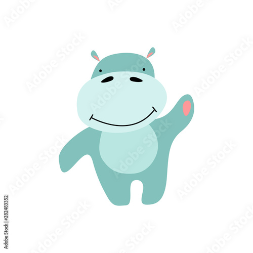 Cute cartoon gippo in trendy scandinavian colors. Smiling behemoth isolated on white background. Flat vector illustration.
