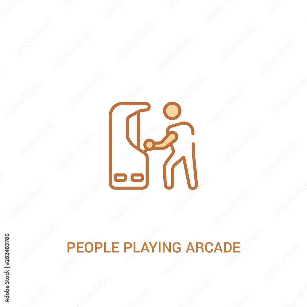 Fototapeta premium people playing arcade game concept 2 colored icon. simple line element illustration. outline brown people playing arcade game symbol. can be used for web and mobile ui/ux.