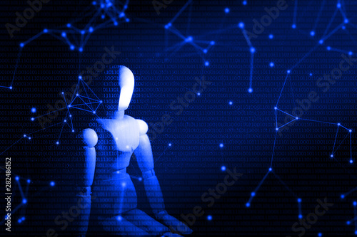 robot technology artificial intelligence machine data deep learning, network process concept, digital server, hacker online