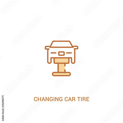 changing car tire concept 2 colored icon. simple line element illustration. outline brown changing car tire symbol. can be used for web and mobile ui/ux.