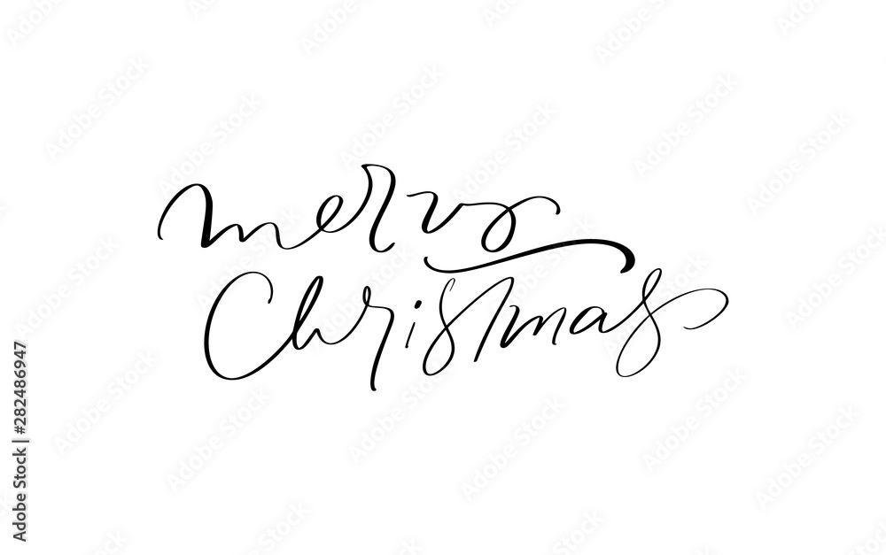 Merry Christmas vector Calligraphic text. Lettering design card template. Creative typography for Holiday Greeting Gift Poster. Calligraphy Font style Banner