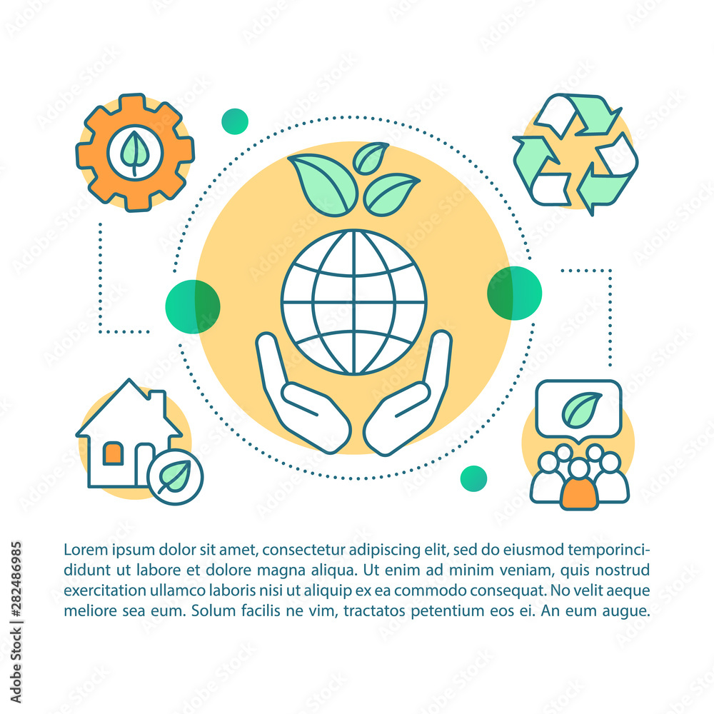Waste recycling article page vector template. Environment care, eco  conservation. Brochure, magazine, booklet design element with linear icons  and text. Print design. Concept illustrations Stock Vector | Adobe Stock