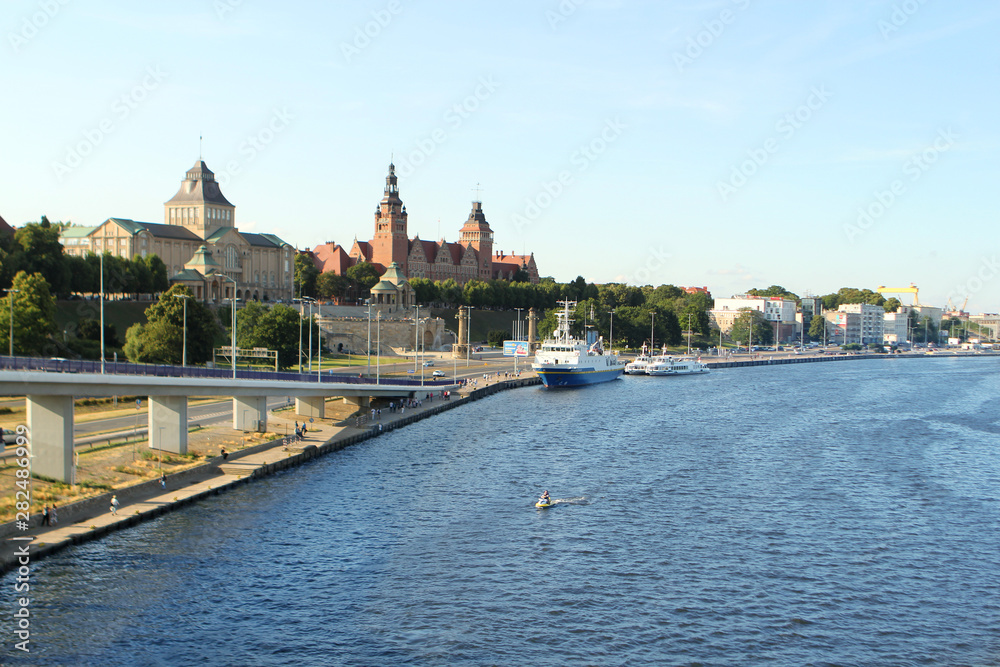 Szczecin, Poland - July 2019: Oder River and the Vala Brave
