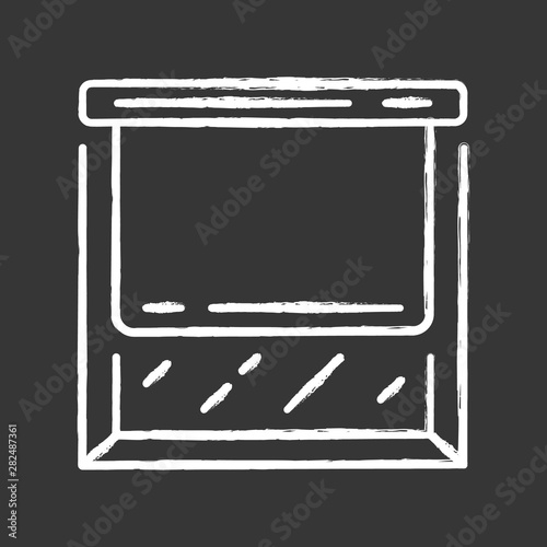 Roller shades chalk icon. Window blinds. Kitchen, room darkening decoration. Vertical jalousie. Window blackout treatments. Home, office interior accessory. Isolated vector chalkboard illustration