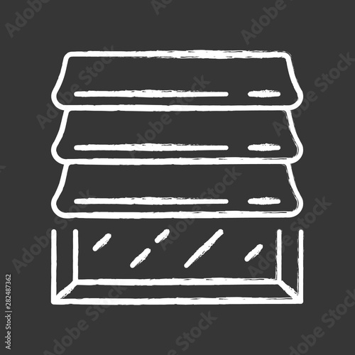 Roman shades chalk icon. Kitchen, bedroom, living room decor. House and office design. Home interior shop. Window covering, motorized jalousie. Isolated vector chalkboard illustration
