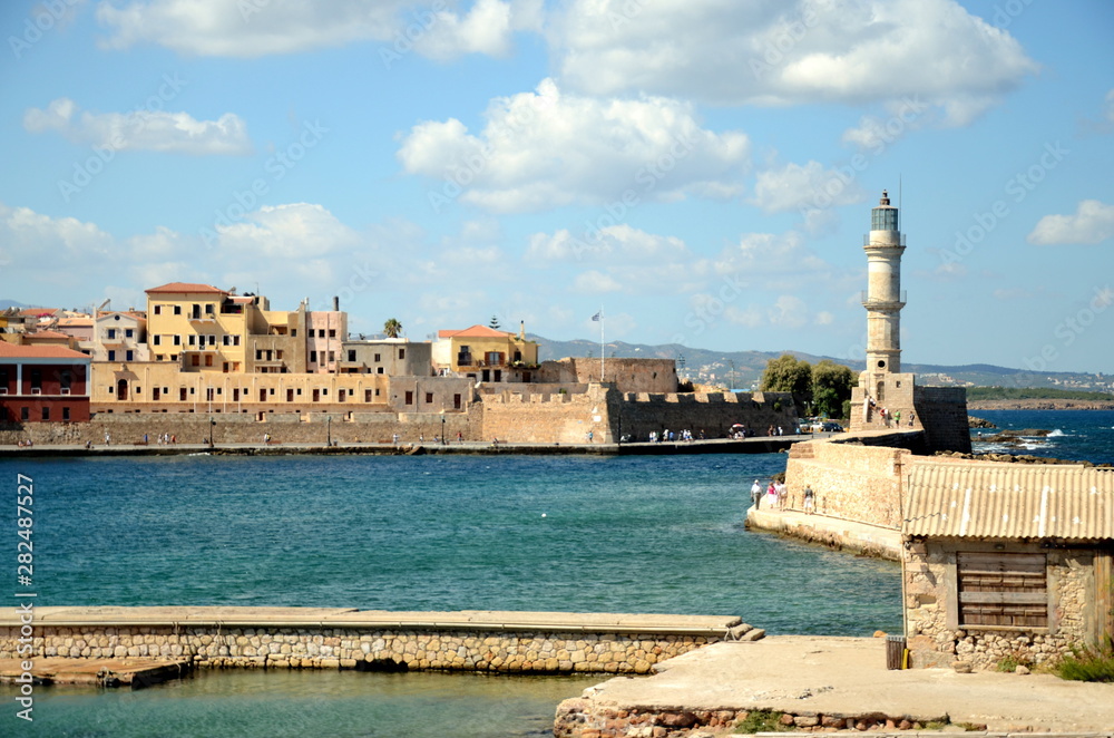 Venetian lighthouse in the city of Chania, island of Crete. Greece