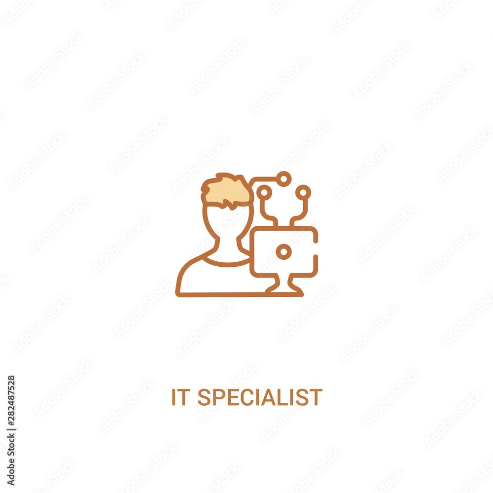 it specialist concept 2 colored icon. simple line element illustration. outline brown it specialist symbol. can be used for web and mobile ui/ux.