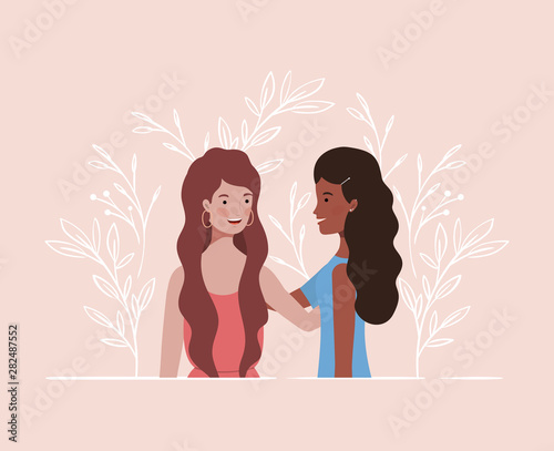 young and beautiful interracial girls couple characters