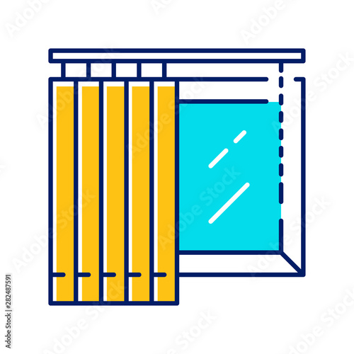 Vertical blinds color icon. Office and house window covering. Home interior design. Kitchen, bedroom, living room darkening decoration. Window treatments. Isolated vector illustration