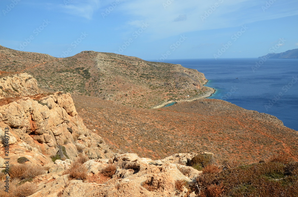 Rocky trails on the island of Crete, on the way to the beach of Balos. Greece