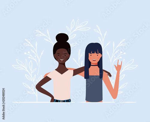 young and beautiful interracial girls couple characters