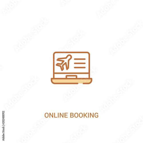 online booking concept 2 colored icon. simple line element illustration. outline brown online booking symbol. can be used for web and mobile ui/ux.