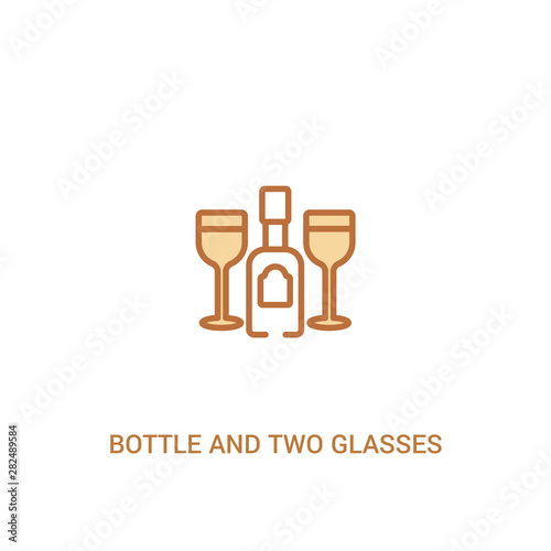bottle and two glasses concept 2 colored icon. simple line element illustration. outline brown bottle and two glasses symbol. can be used for web and mobile ui/ux.