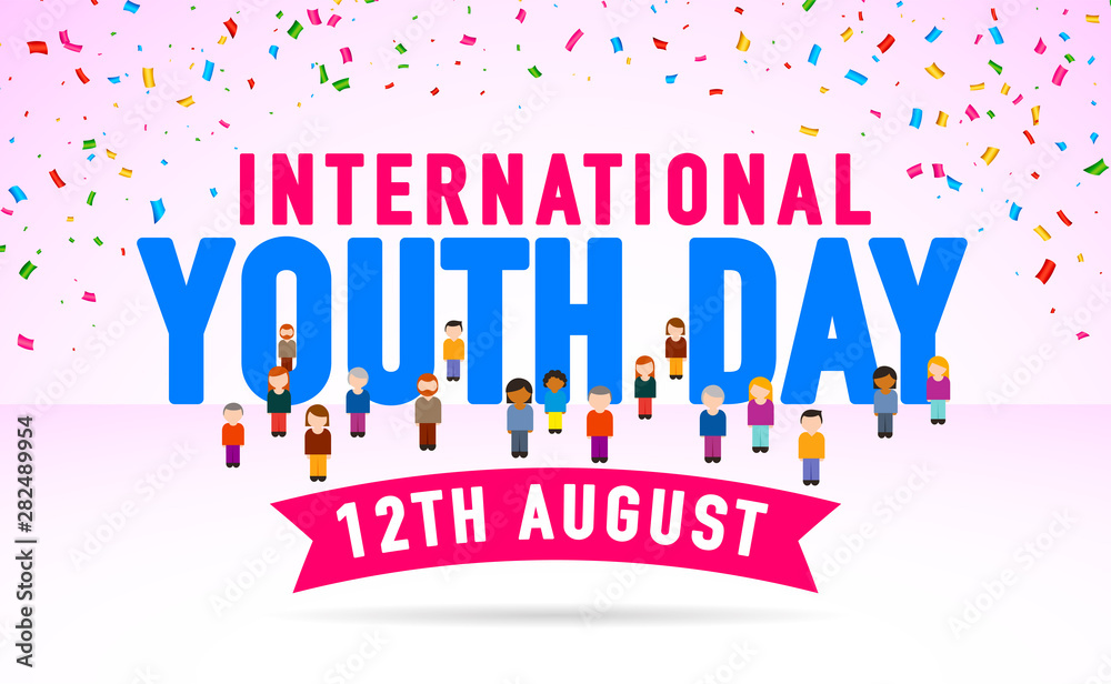 Happy International Youth Day with Colorful Young Crowd People Concept, Template, Banner, Logo Design, Icon, Poster, Unit, Label, Web Header, Mnemonic, Greeting Card, 12th August- Vector, illustration