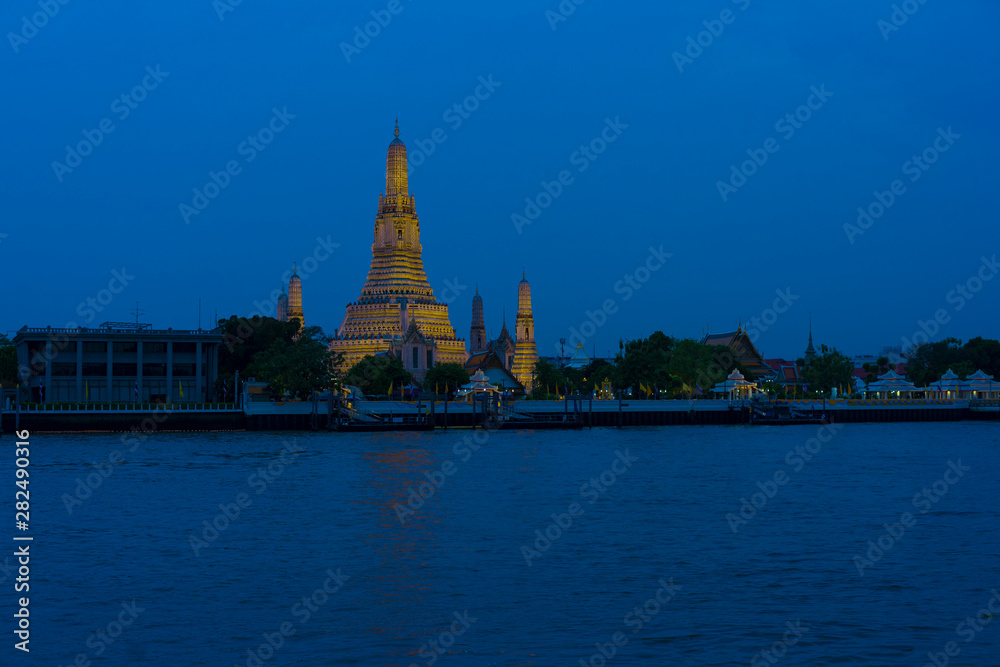 View of Wat Arun temple at sunset in bangkok Thailand. 