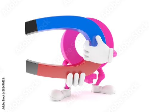 Female gender symbol character holding horseshoe magnet