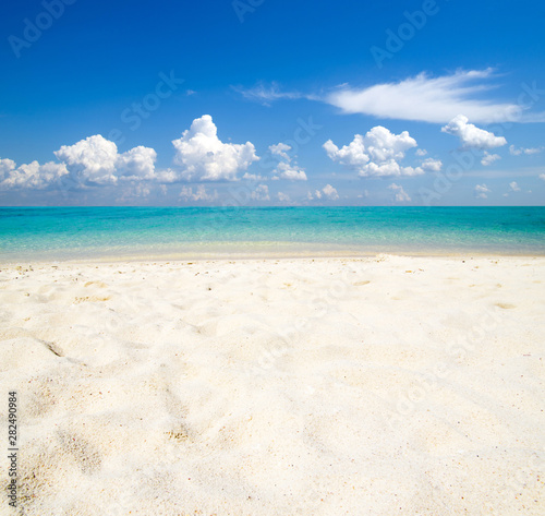 Fototapeta Naklejka Na Ścianę i Meble -  tropical Maldives island with white sandy beach and sea