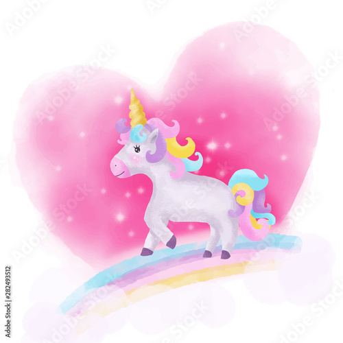 Unicorn and magic love on the rainbow