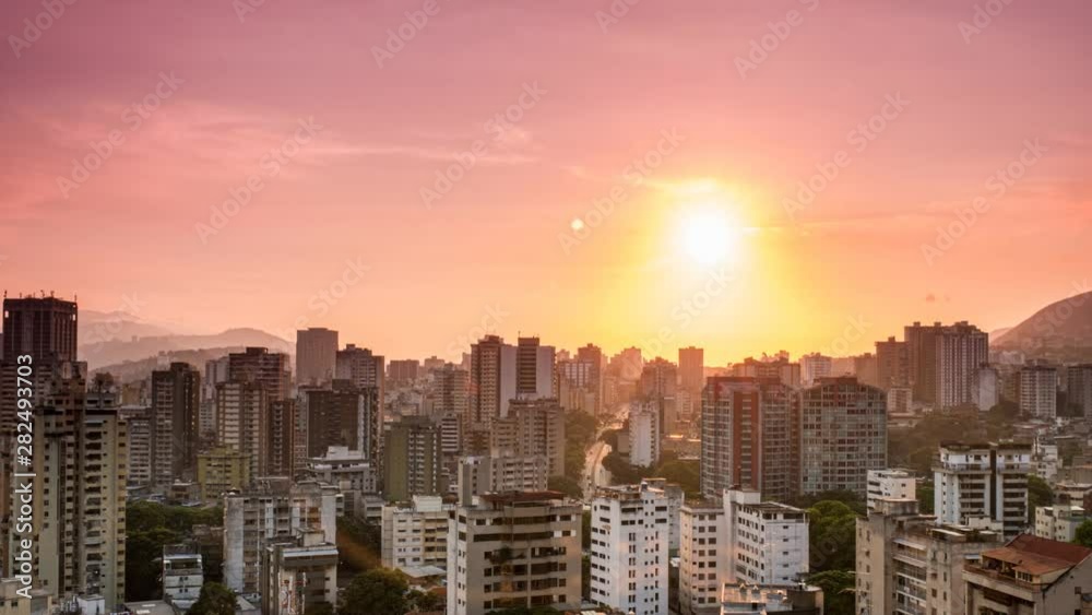 Time-lapse:  Beautiful sunset in Caracas city from east side. Venezuela