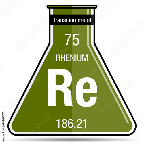 Rhenium symbol on chemical flask. Element number 75 of the Periodic Table of the Elements - Chemistry