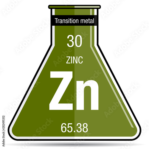 Zinc symbol on chemical flask. Element number 30 of the Periodic Table of the Elements - Chemistry
