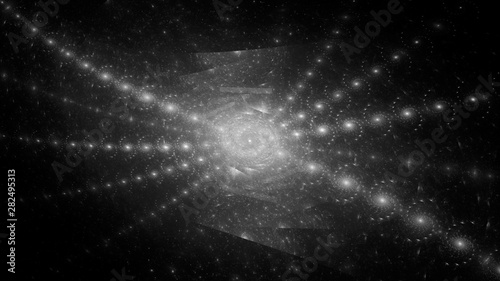 Glowing multiple spirals in space black and white intenisity map