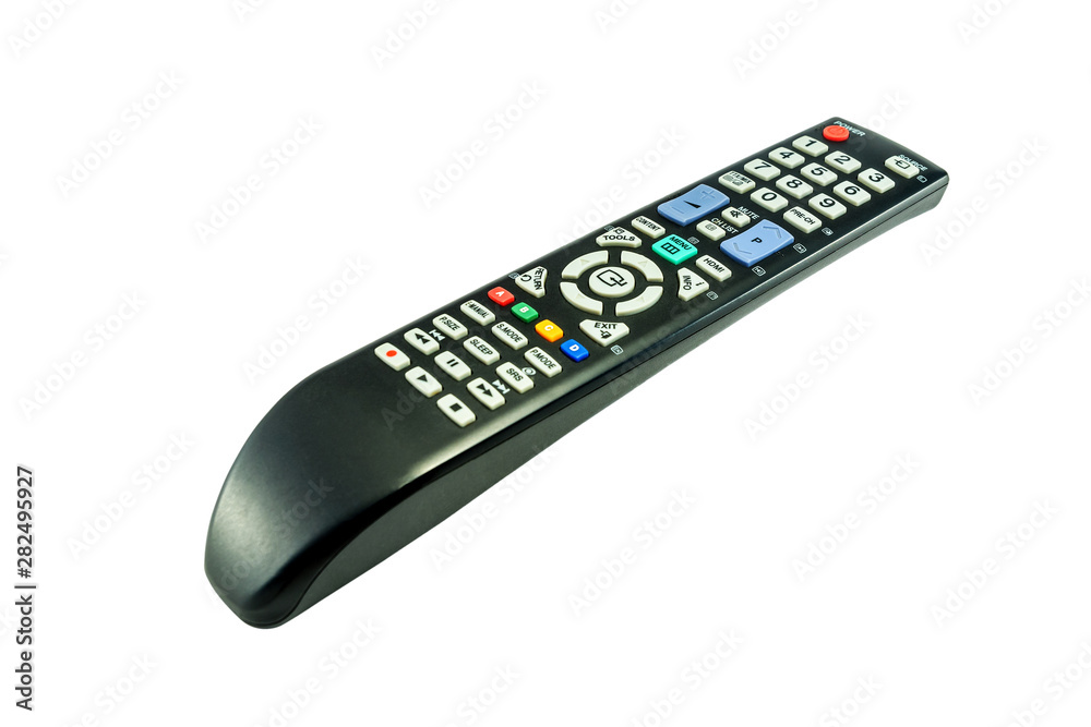 Black remote control of television on isolated white background. File contains with clipping path so easy to work. Black remote control of television on isolated white background. File contains with clipping path so easy to work.