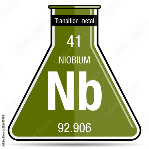 Niobium symbol on chemical flask. Element number 41 of the Periodic Table of the Elements - Chemistry