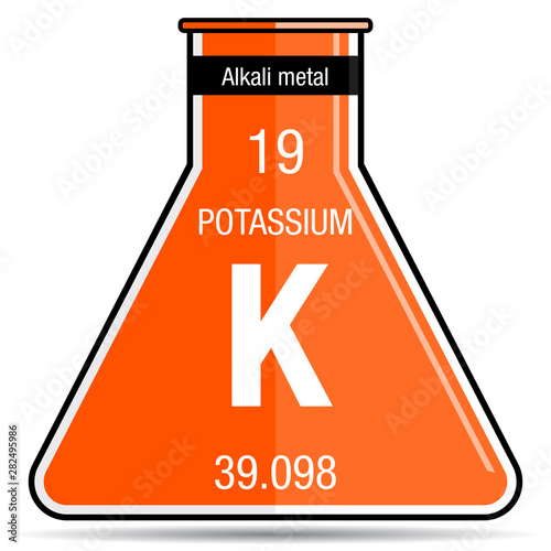 Potassium symbol on chemical flask. Element number 19 of the Periodic Table of the Elements - Chemistry