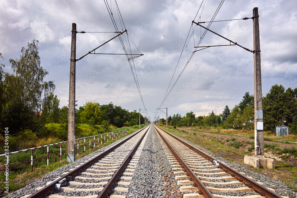 Railroad tracks and electric traction in Poland.