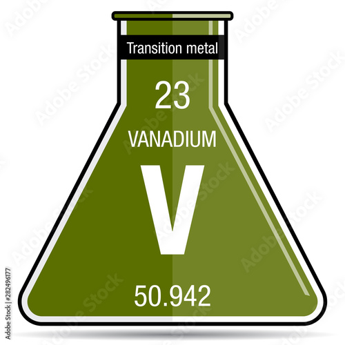 Vanadium symbol on chemical flask. Element number 23 of the Periodic Table of the Elements - Chemistry
