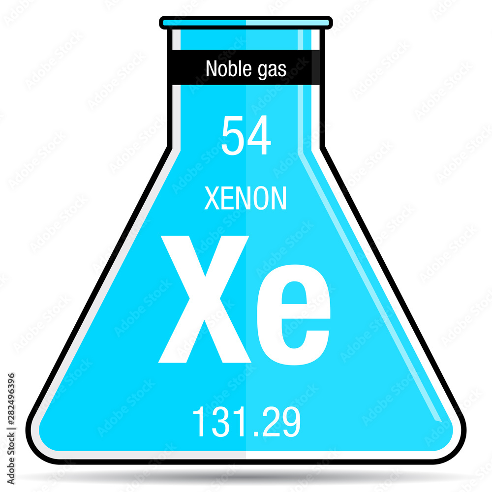 Xenon symbol on chemical flask. Element number 54 of the Periodic Table